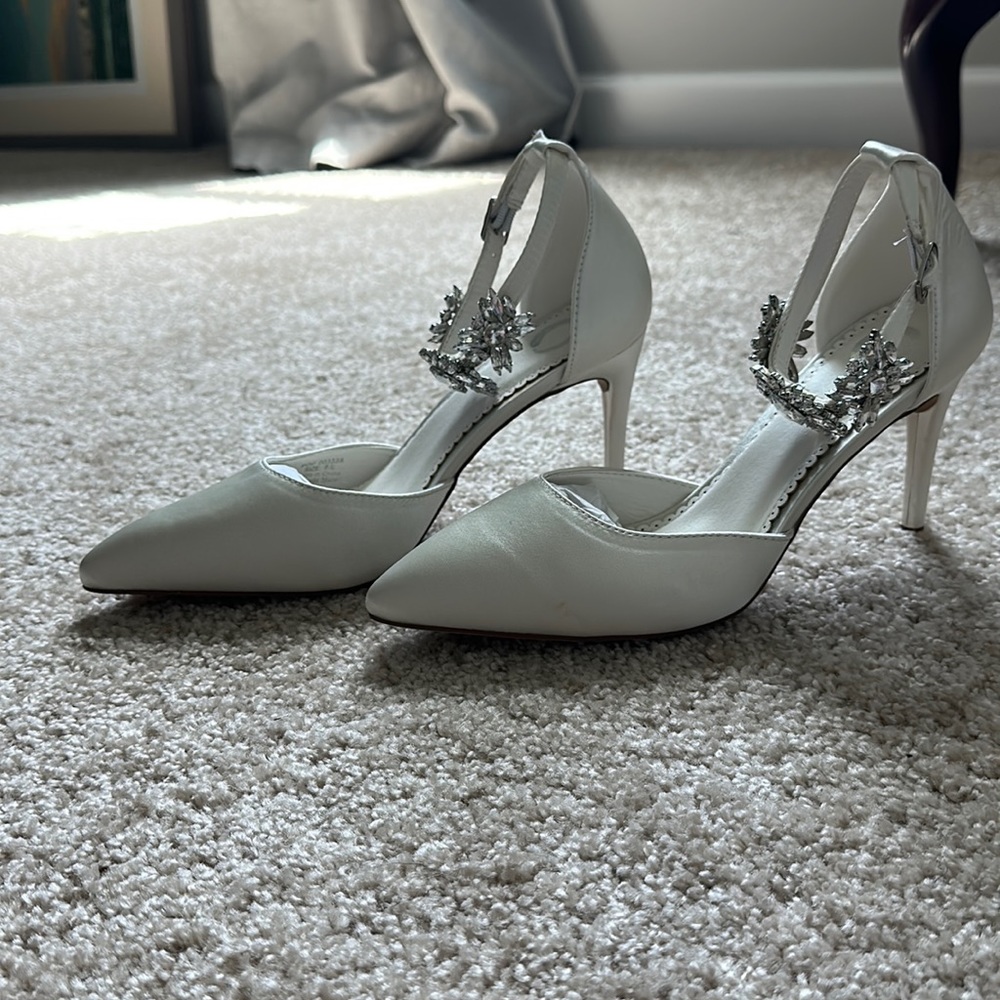 Embellished satin heels
